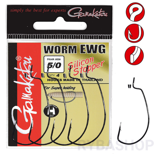 Gamakatsu Worm Offset EWG Hook #2/0 with Silicon Stopper